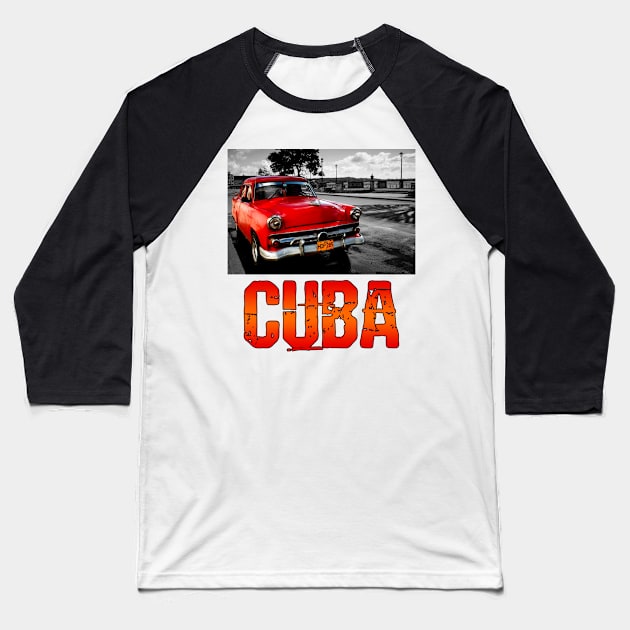 Vintage Distressed Havana Cuba American Car Baseball T-Shirt by livania